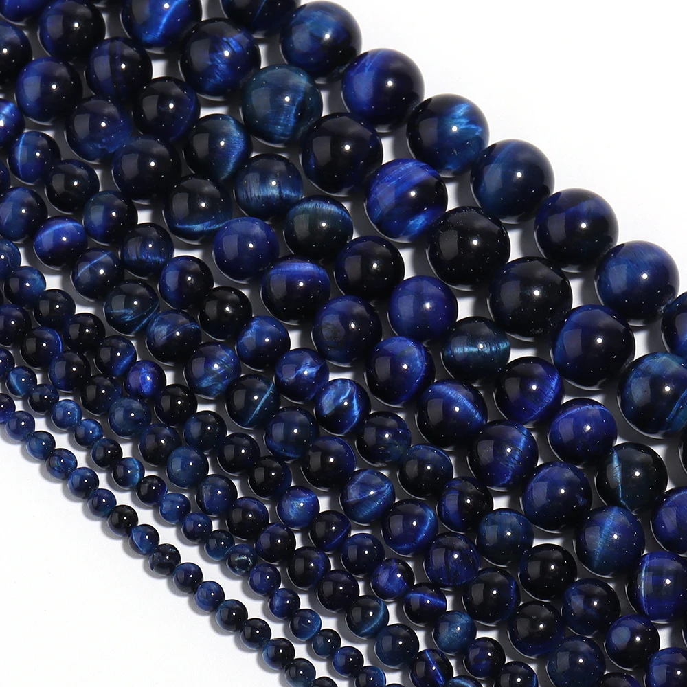 Natural Lapis Lazuli Tiger Eye Stone Beads Dark Blue Loose Gemstone Bead for DIY Bracelet Necklace Charm Jewelry Making Findings