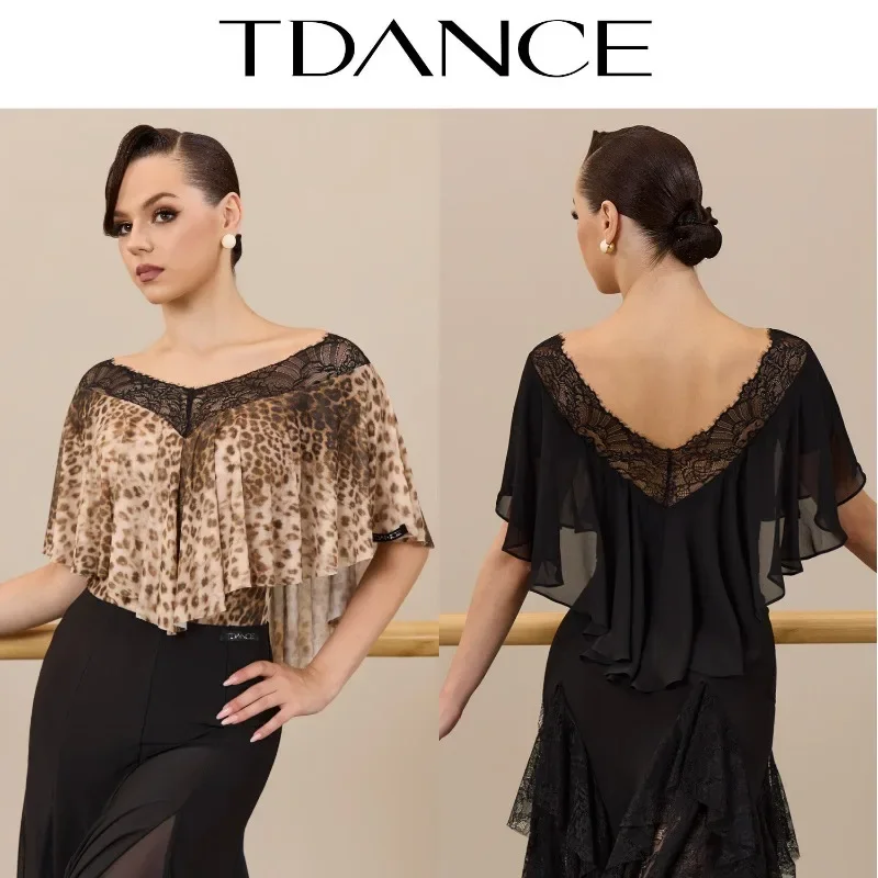 Customized TDANCE Female Ballroom Dance [V-neck Lace Lotus Leaf Flying Sleeve Jumpsuit] Elegant Waltz Dance Training Suit JM-377
