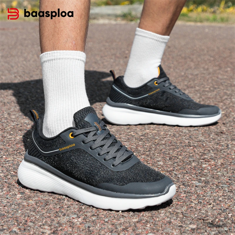 Baasploa Men Sports Shoes New Summer Lightweight Mesh Breathable Sneakers Male Outdoor Casual Non-Slip Lace Up Running Shoes