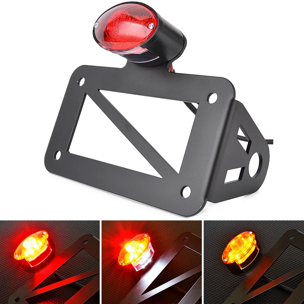 Motorcycle Number License Plate Bracket LED Tail light with Turn Signal Function for Cafe Racer Cruisers for Honda Suzuki Yamaha