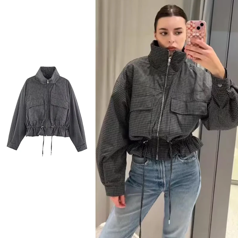 Women's Autumn Jackets 2026 New Fashion Plaid Loose Padded Warm Autumn Coats Women's Chic Youth Unique Long-Sleeved Coats Blouse