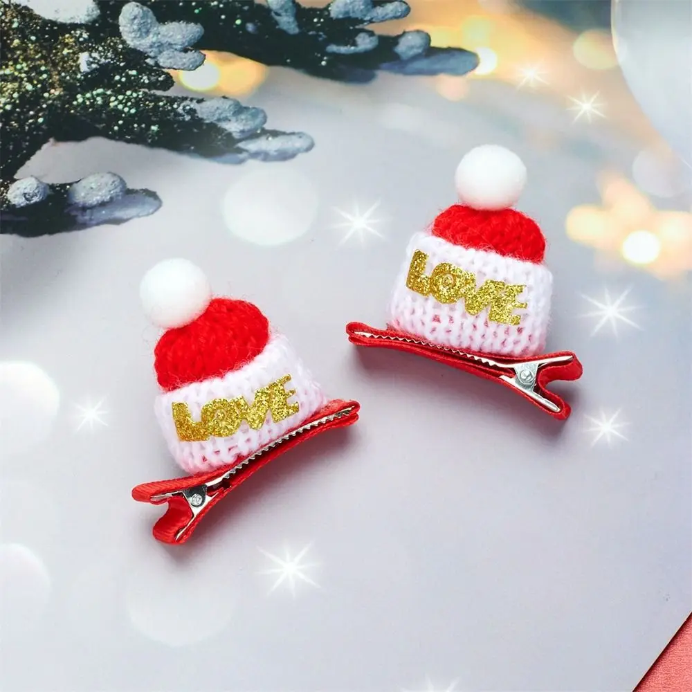 Creative Merry Christmas Decor Christmas Hat Hairpin Santa Claus Sequin Children Christmas Hair Clip Mini Knitted Hat Love Girls