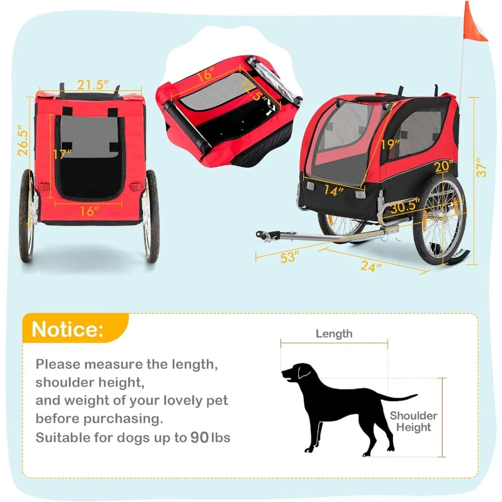 Pet Trailer, Pet Bicycle Transport Vehicle, Safety Sign, Easy to Connect and Disconnect, Foldable Storage, Pet Bike