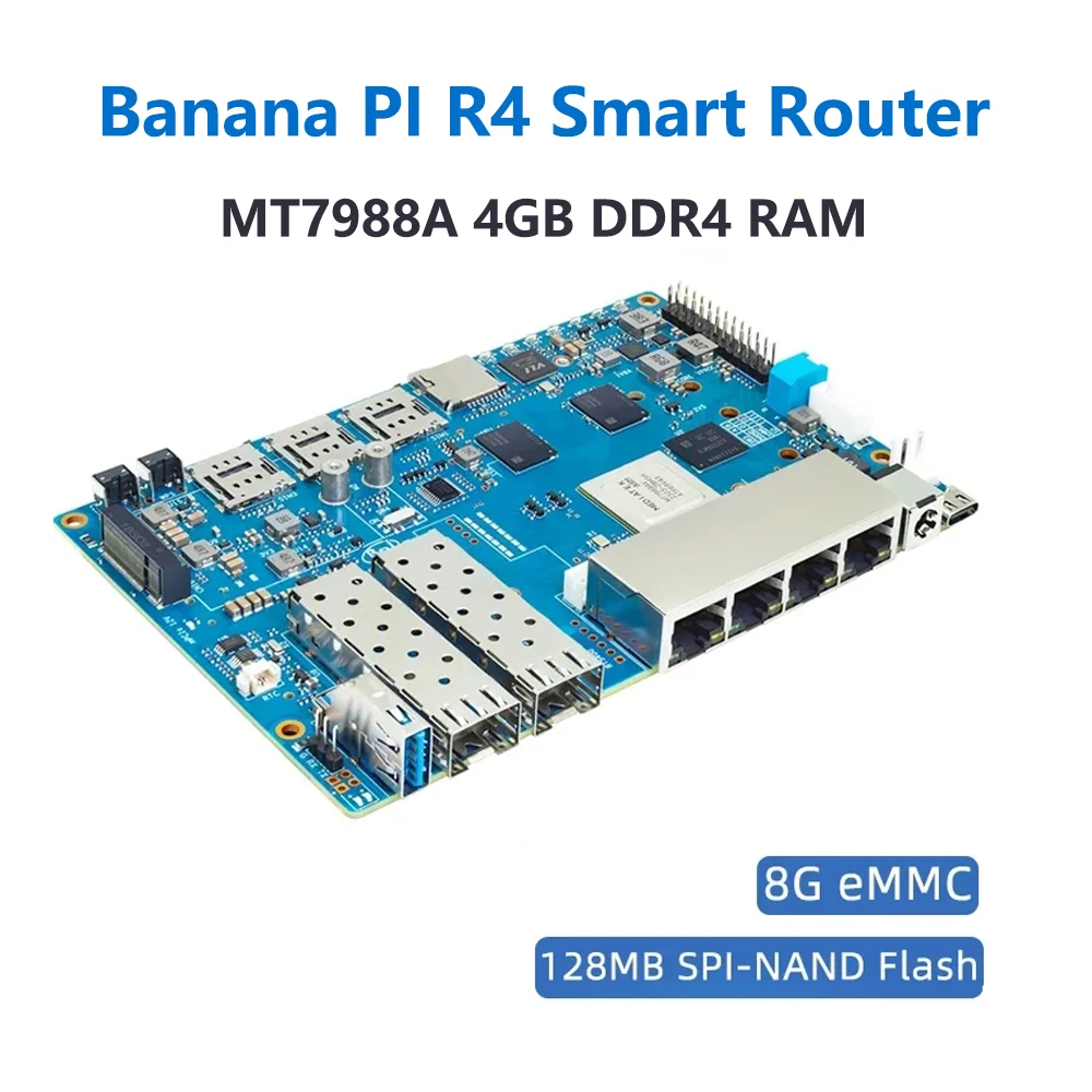

Banana Pi BPI-R4 MediaTek MT7988A (Filogic 880) Четырехъядерный кронштейн Corex-A73 4 ГБ DDR4 SPI NAND Flash Плата разработки Smart Router