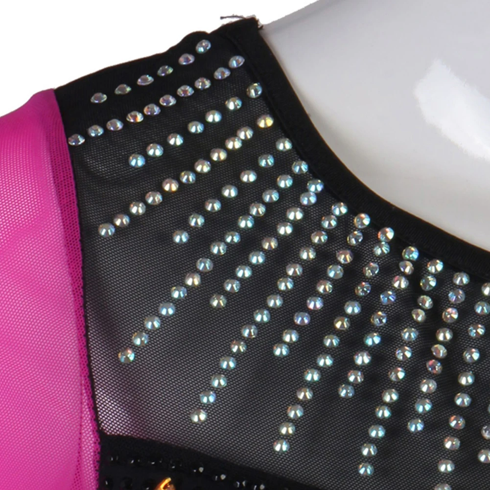 الوردي الأحمر ممارسة الرقص موحدة الأبيض الوطنية القياسية الرقص المنافسة الجديدة جولة الرقبة حجر الراين كم طويل فستان قاعة الرقص