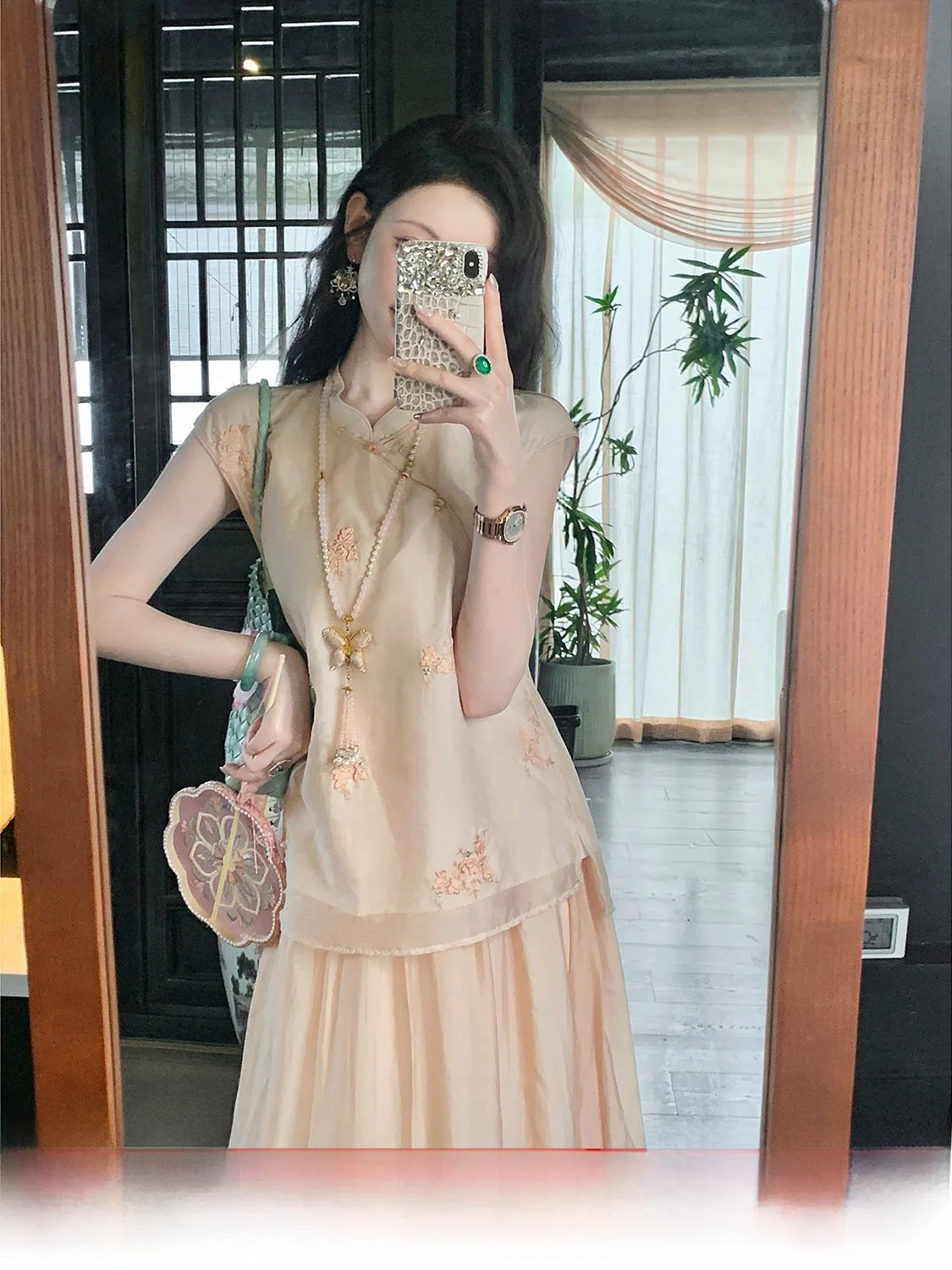 Syqiao Summer Transparent Large Skirt Wide A-Line Midi Maxi Skirt Cool Sensation Half Body Long Skirt Chinese Style High Waist