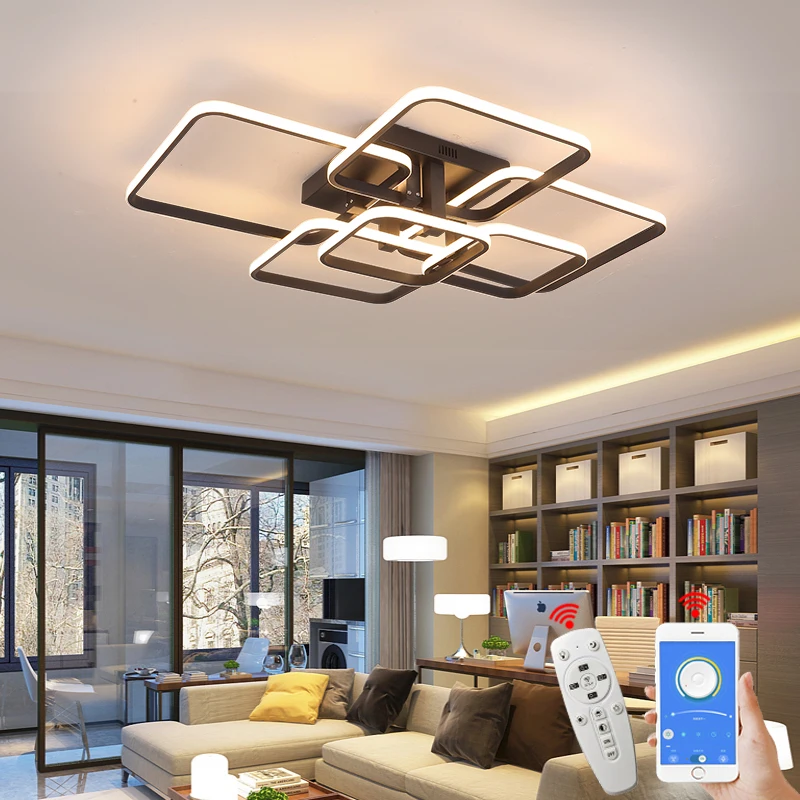 

LODOOO Modern Led Chandelier for Living Room Bedroom White/Black Rectangle Acrylic Aluminum Kitchen Ceiling Chandeliers AC85-265