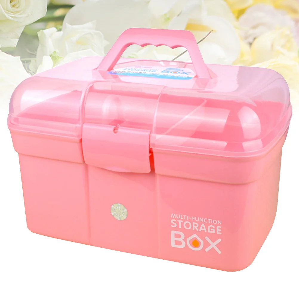 حقيبة إسعافات أولية محمولة بطبقة مزدوجة حاوية طبية وردية خفيفة الوزن من البلاستيك بمقبض حمل صندوق تخزين 31 × 20 × 20 سم #5