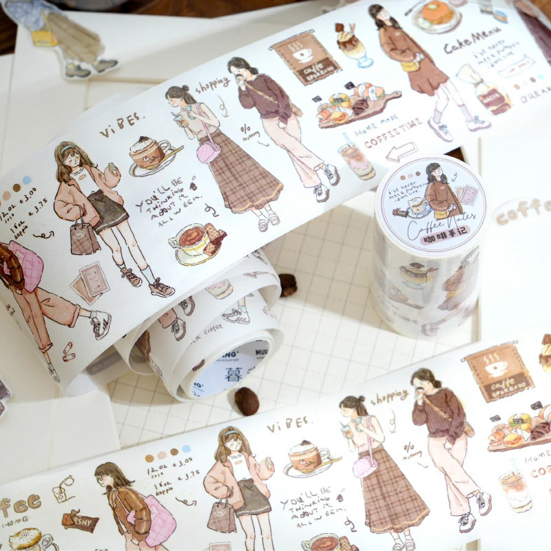 1roll/7x200cm Cartoon Girl Character Tape Stickers, Artistic Design for Hand Account DIY Journal Decoration