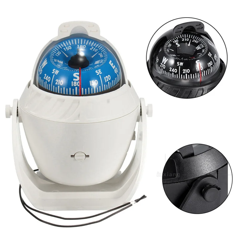 Waterproof Nautical Compass Sea Pivoting Marine Boat Compass with Electronic LED Night Light for Marine Navigation Positioning