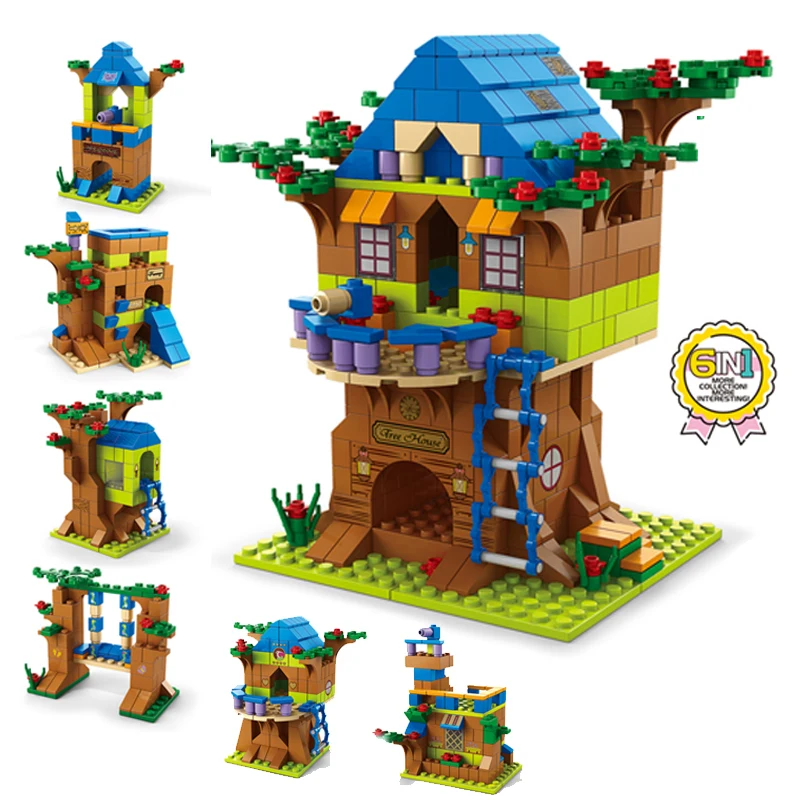 Juego de bloques de construcción de casa del árbol para niños, Kit de bricolaje, Casa del Bosque de la amistad, juguetes de ladrillos, regalo de Navidad y halloween, 6 en 1