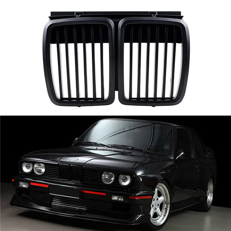 

NEW-2X Front Grille Replacement For BMW E30 3-Series M3 Front Hood Bumper Grill Matte Black 1982-1994