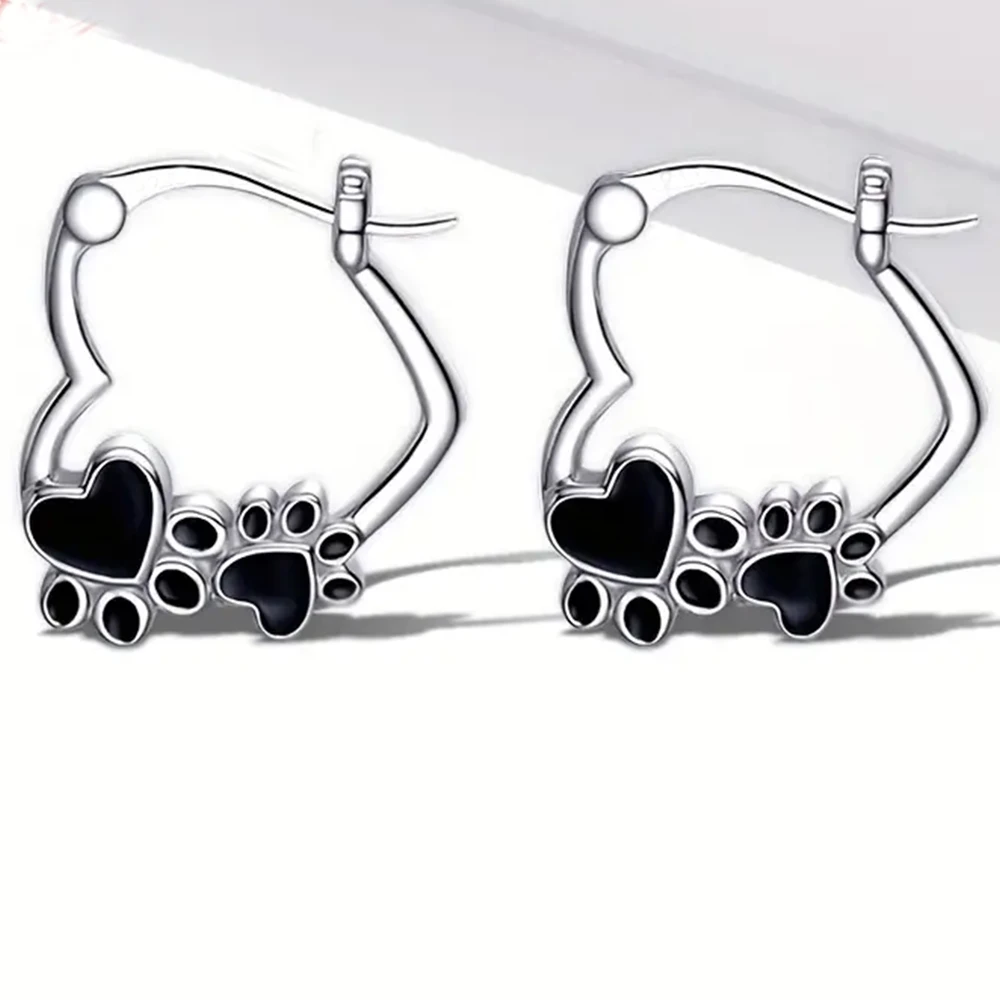 A Pair of Creative New Cat and Dog Footprint Earrings, Simple and Fashionable Oil Dripping Cute Little Animal Love Earrings Whol