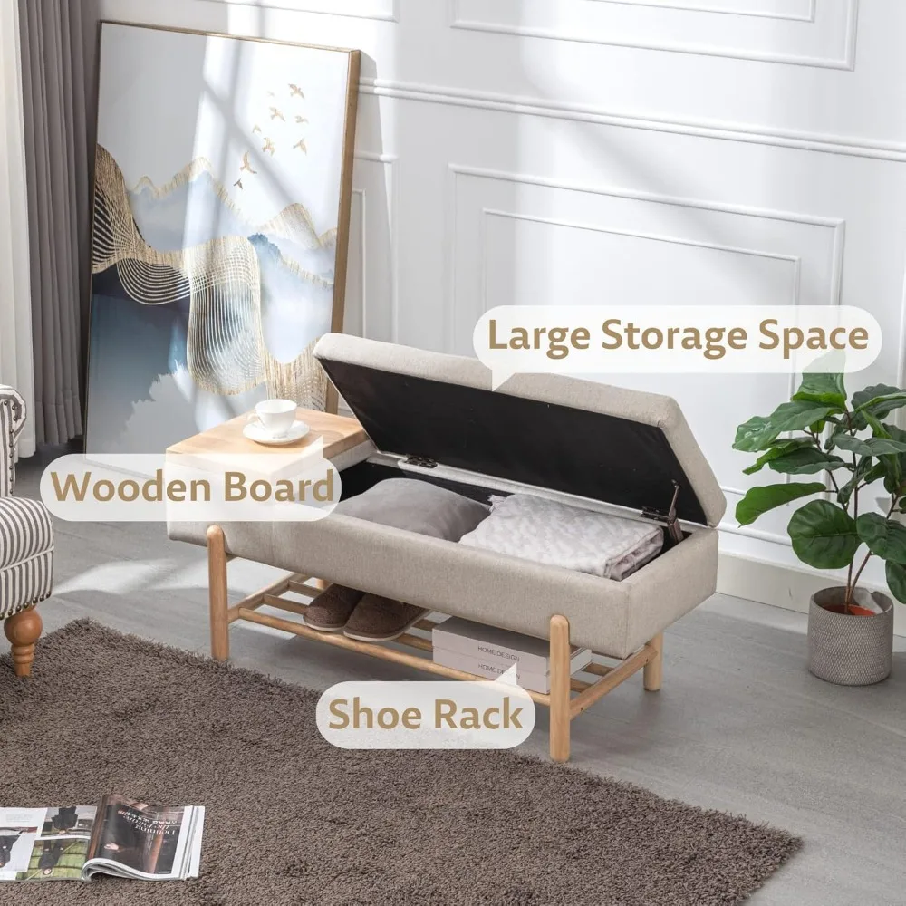 مقعد عثماني منجد من الكتان باللون البيج مع وسادة لغرفة النوم وغرفة المعيشة والمدخل