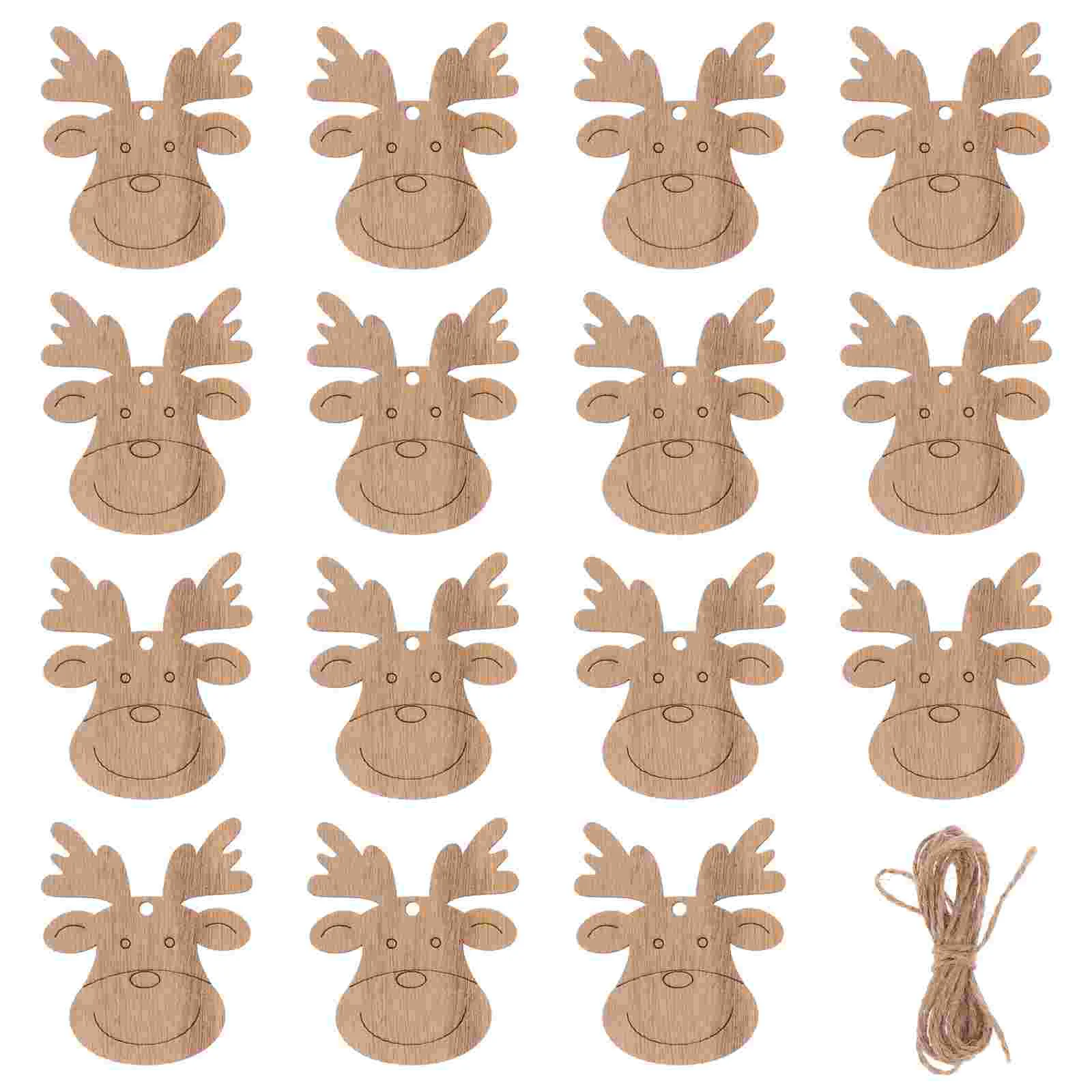 

20 Pcs Christmas Deer Pendant Wooden Reindeer Face Woodsy Handmade Labels Elk Cutouts Graffiti Chip Chips Hanging Wreath