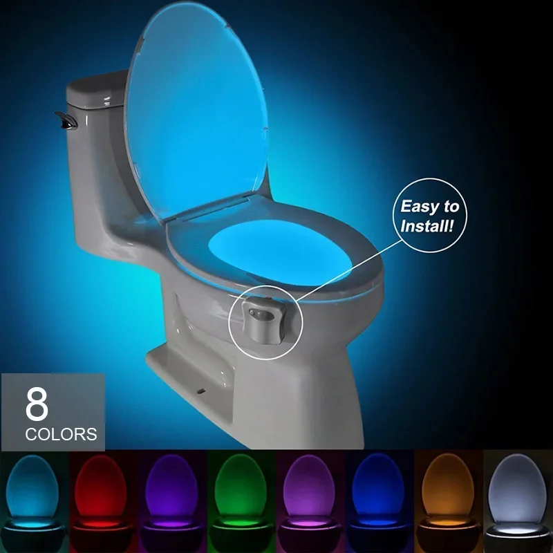 8 Color Backlight for Toilet Bowl Toilet Seat Lights with Motion Sensor Smart Bathroom Toilet Night Light LED Light Waterproof