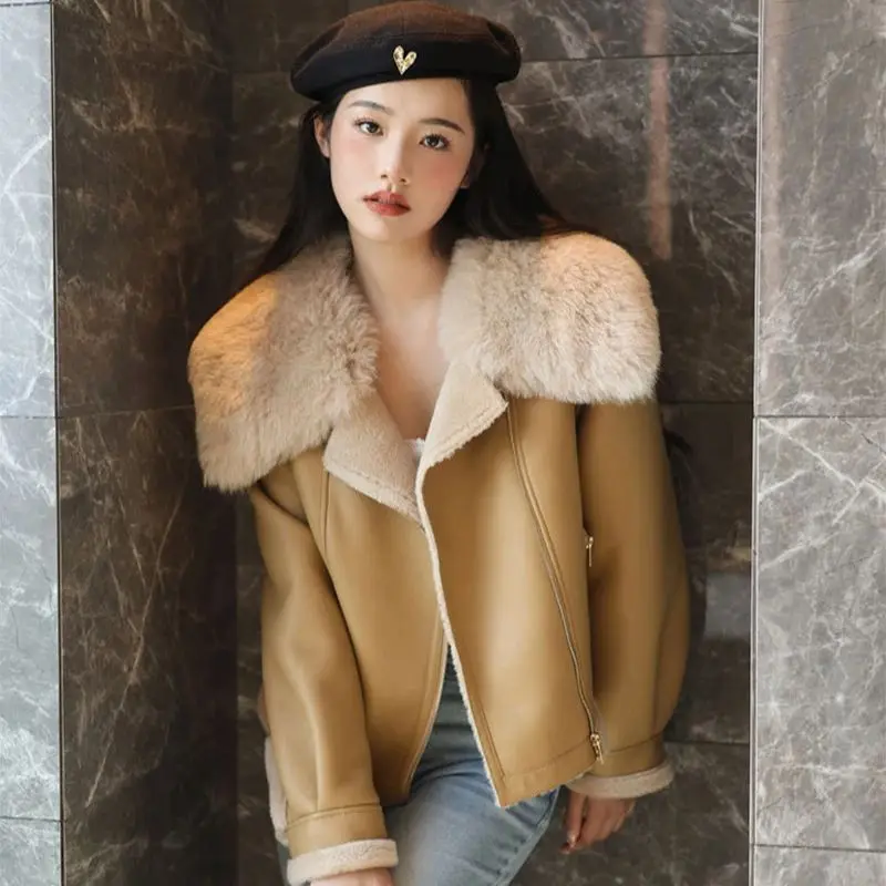 Lady 2024 Fashion Leather Jackets Women Fashion Real Wool Lamb Fur Coat Winter Jacket LSBH2