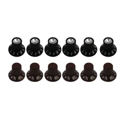 Boutons de commande d'ampli de guitare, 6 pièces, noir et argent, tonalité de Volume, convient aux ailes, Pots d'arbre de 6mm, amplificateurs, bouton de Style jupe FD