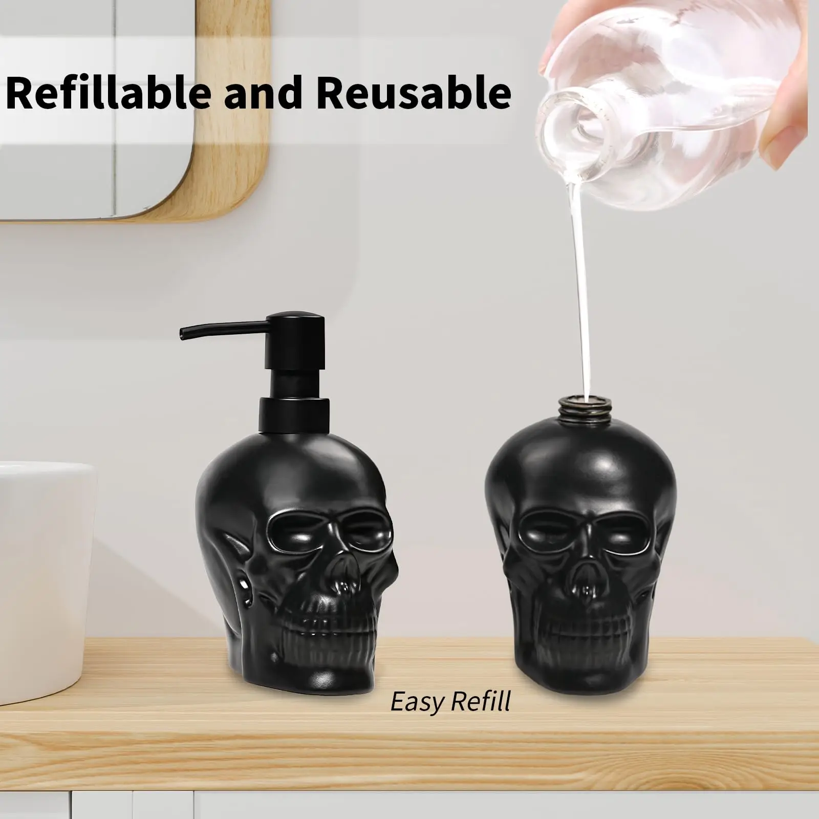 Schädel-Seifenspender, kreativ, 350 ml, wiederverwendbar, für Shampoo, Lotion, Desinfektionsmittel, Behälter, Zuhause, Küche, Dekoration, Badezimmer-Zubehör