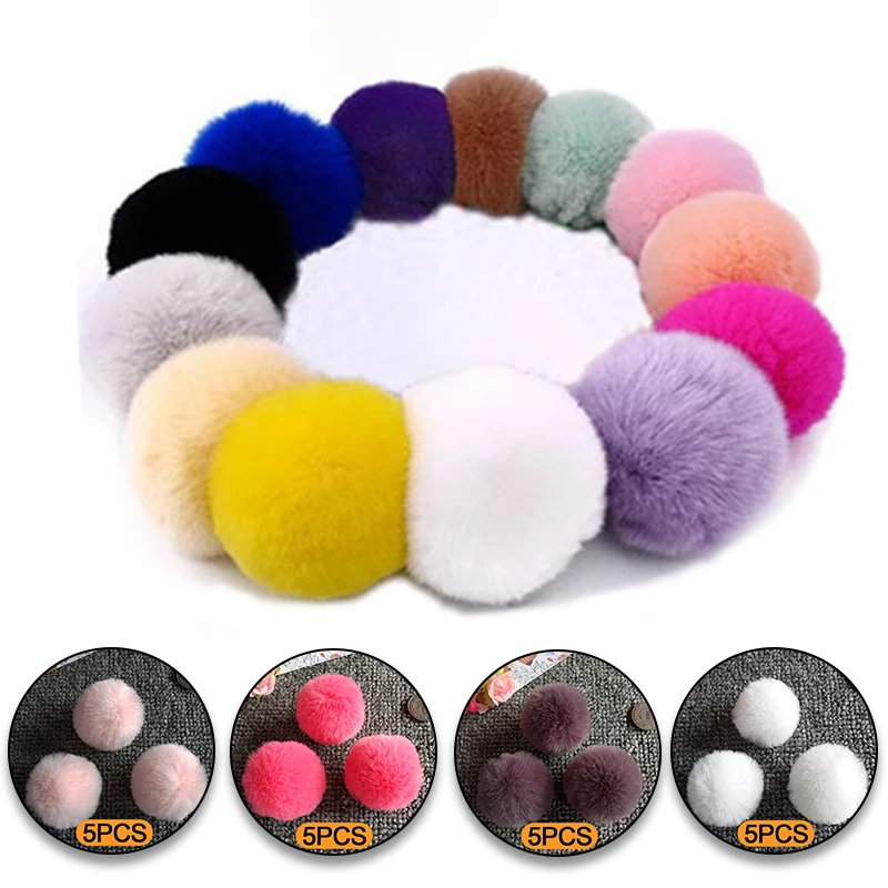 5 pçs macio pelúcia bolas pompom de pele do falso para diy anel chaveiro sapatos chapéus pom pom costura artesanato acessórios material 4/5cm