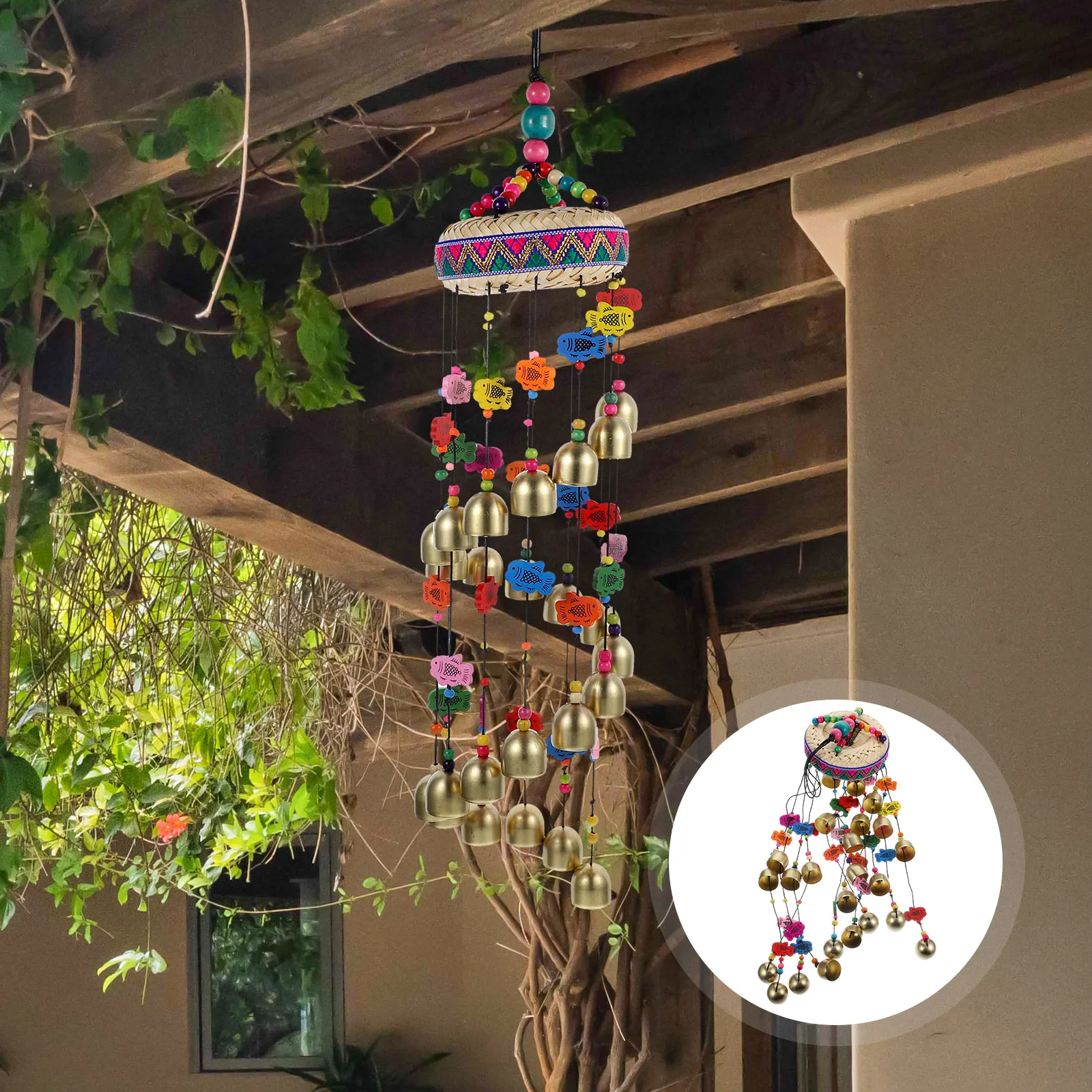 

Home Decor Straw Woven Wind Chime Decoration Pendant Hanging Wind-bell Decorate Colorful
