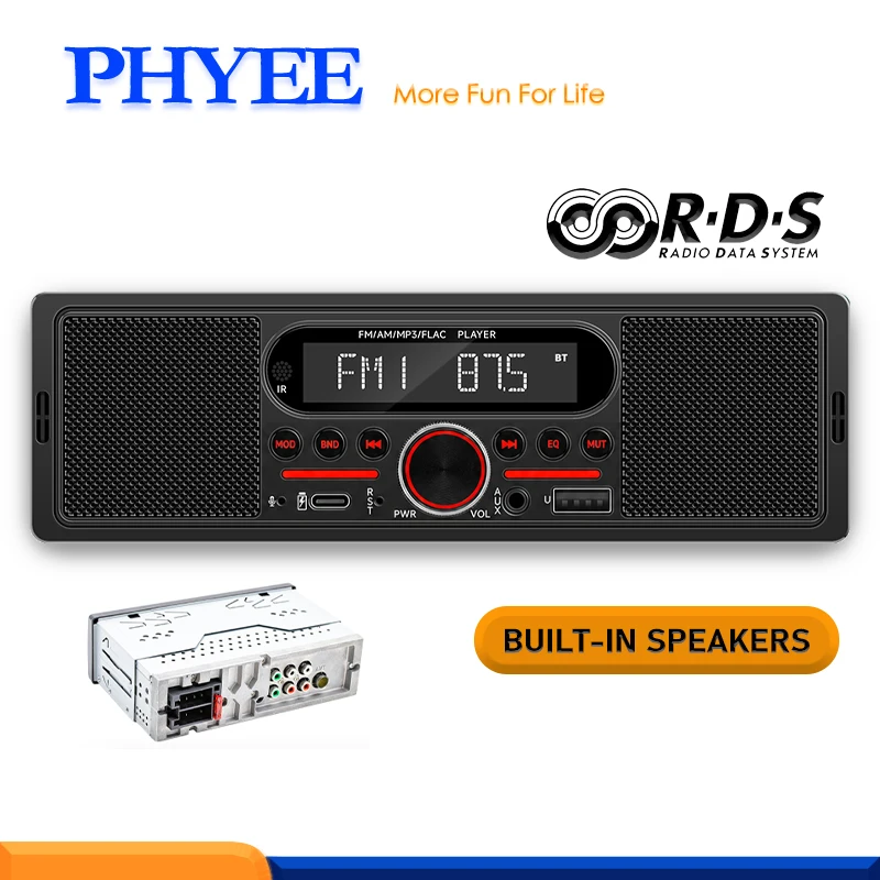 

PHYEE 1 DIN Car Radio Bluetooth, App Control, USB MP3 Player, TF Aux-in, FM Receiver, High Power, 7 Color Lighting Head Unit