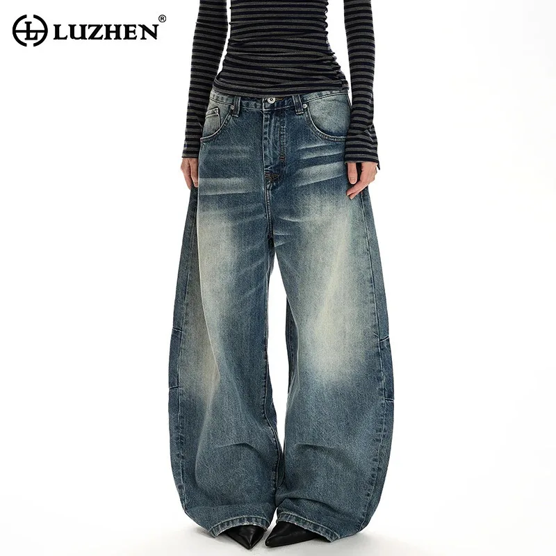 

LUZHEN 2026 New Gradient Washed Loose Straight Jeans Men's Women's Fashion High Quality Wide Leg Casual Denim Pants Male JY6200