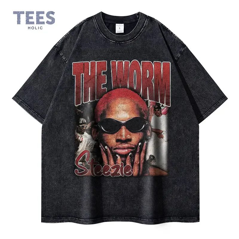 تيشيرتات رجالي كلاسيكية كبيرة الحجم مغسولة ، قطن ، ملابس الشارع ، هيب هوب ، هراجاو ، قمم قصيرة الأكمام