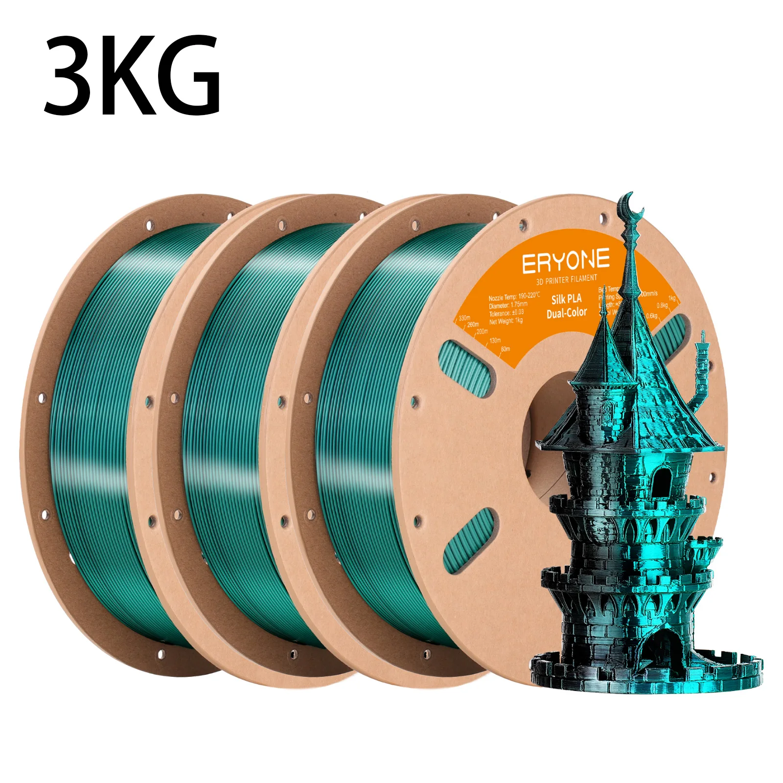 ERYONE 3KG PLA Dual Color Silk PLA Filament Compatibel met FDM 3D-printers 1KG 1,75 mm ±0,03 mm Perfecte spoelwikkeling 1kg spoel