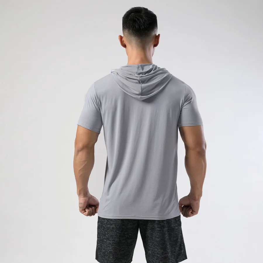 Sports hooded top fitness running training short sleeve stretch quick-drying t-shirt men clothing