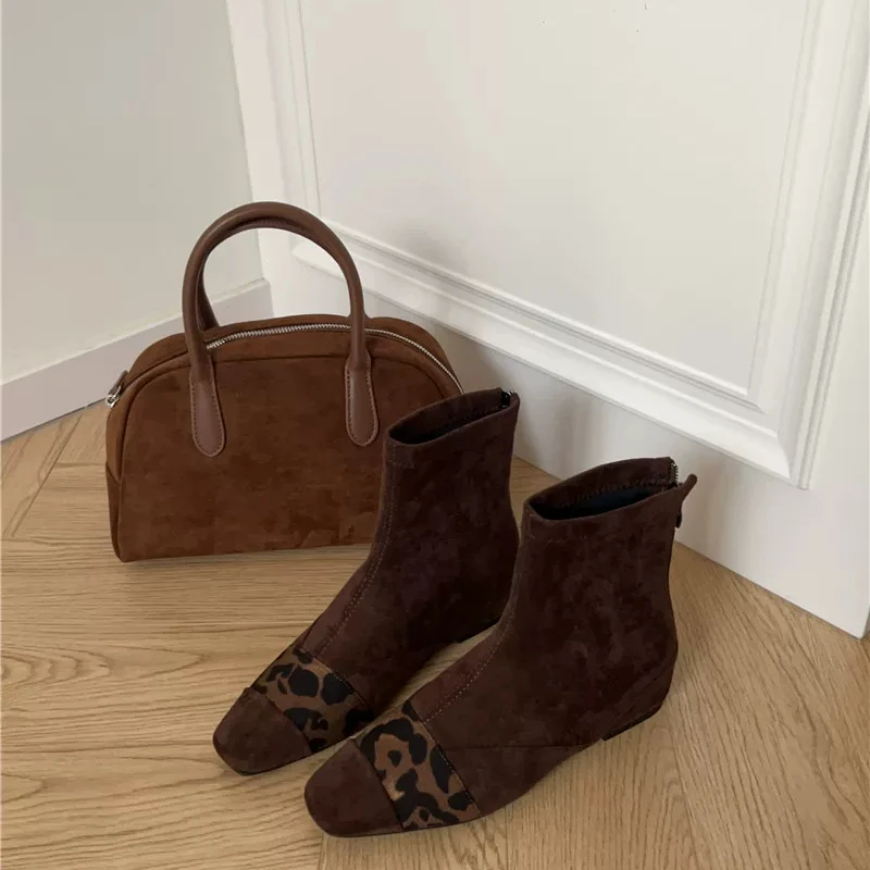 Soft Soled Square Toe Short Boots for Women, 2025 Spring and Autumn Women's Boots, Niche Design, Slim Boot Trend