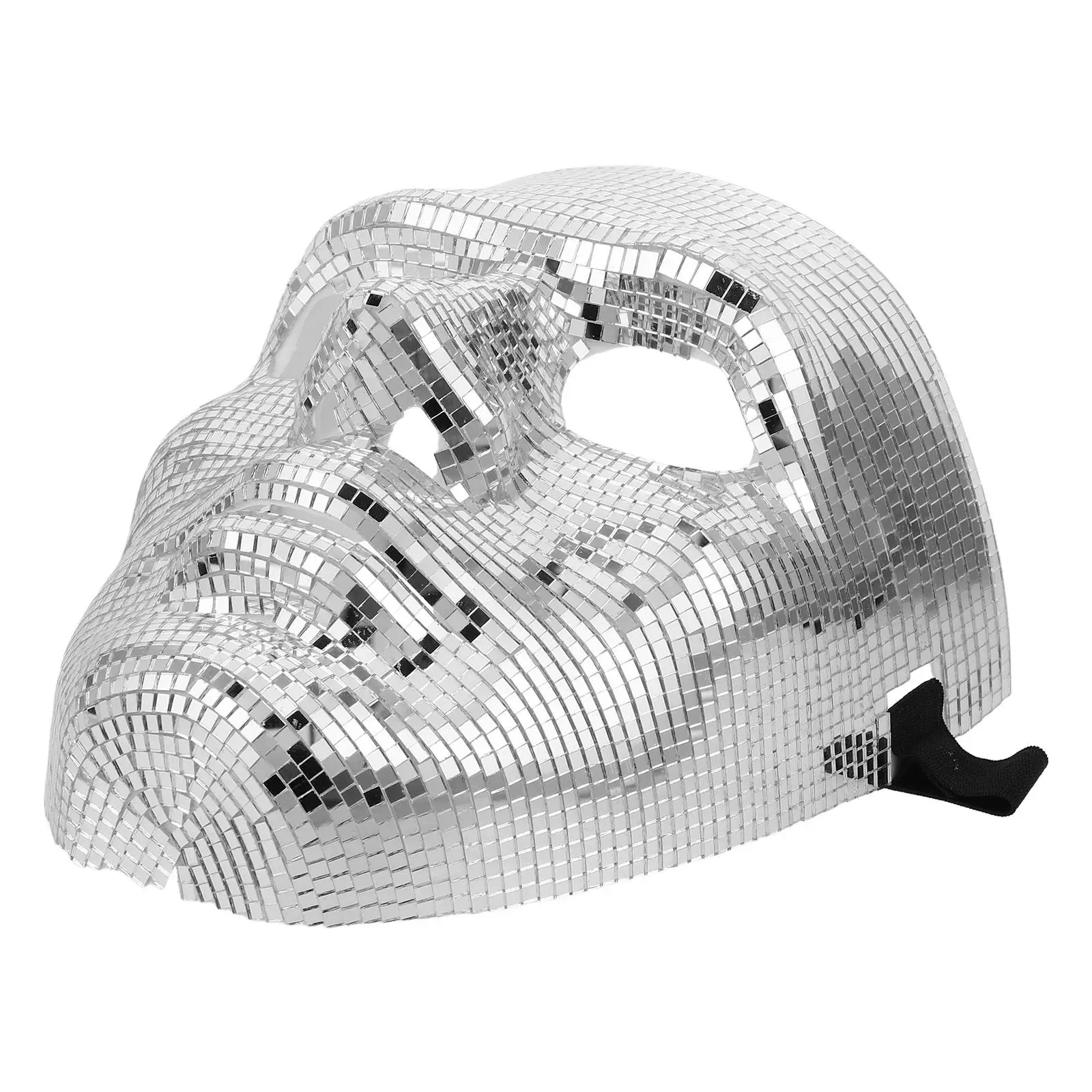 Flash Disco Mirror Face Mask Silver Glitter Ball Blindfold Masquerade Costume Party Full Cover Lightweight Adjustable Strap