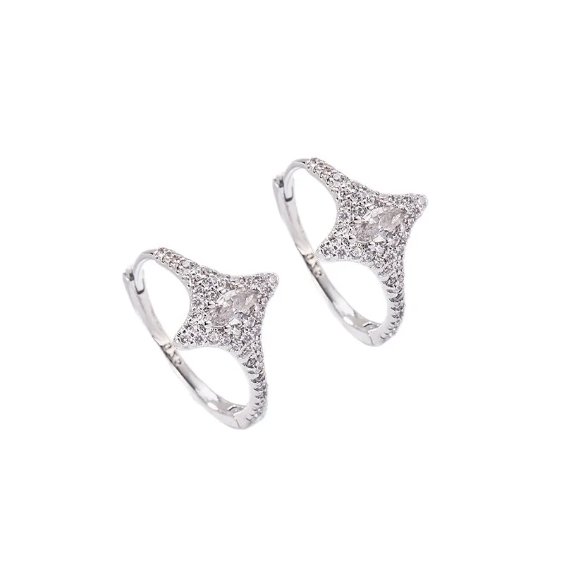 925 Sterling Silver Jewelry Zircon Crystal Four-Pointed Star Hoop Earrings for Women Wedding Party Jewelry For Girls Friend Gift