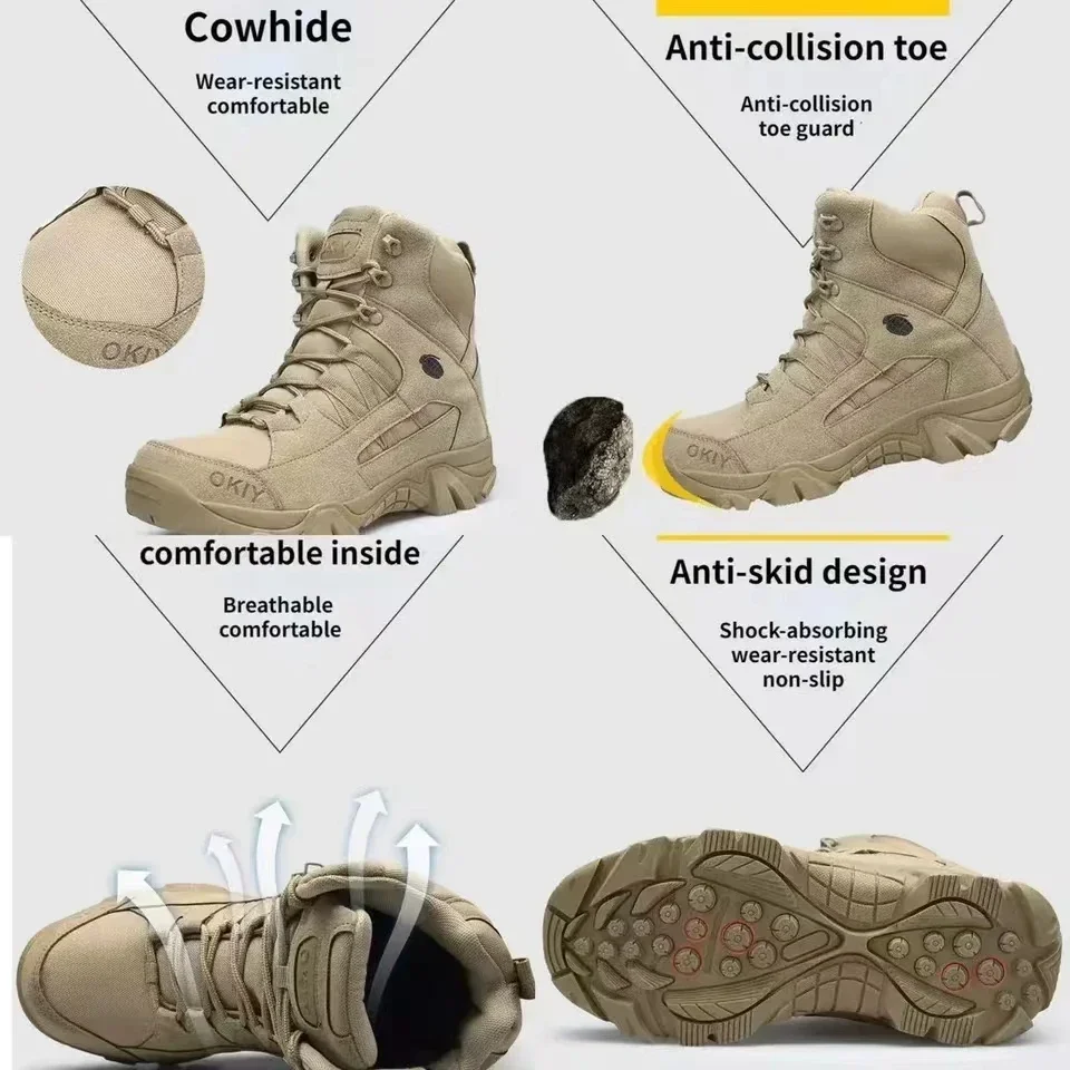 Outdoor Mens Boots Men Work Boots Non-slip Man Hiking Safety Shoes New Ankle Boots Classic Desert Waterproof Work Shoes for Men
