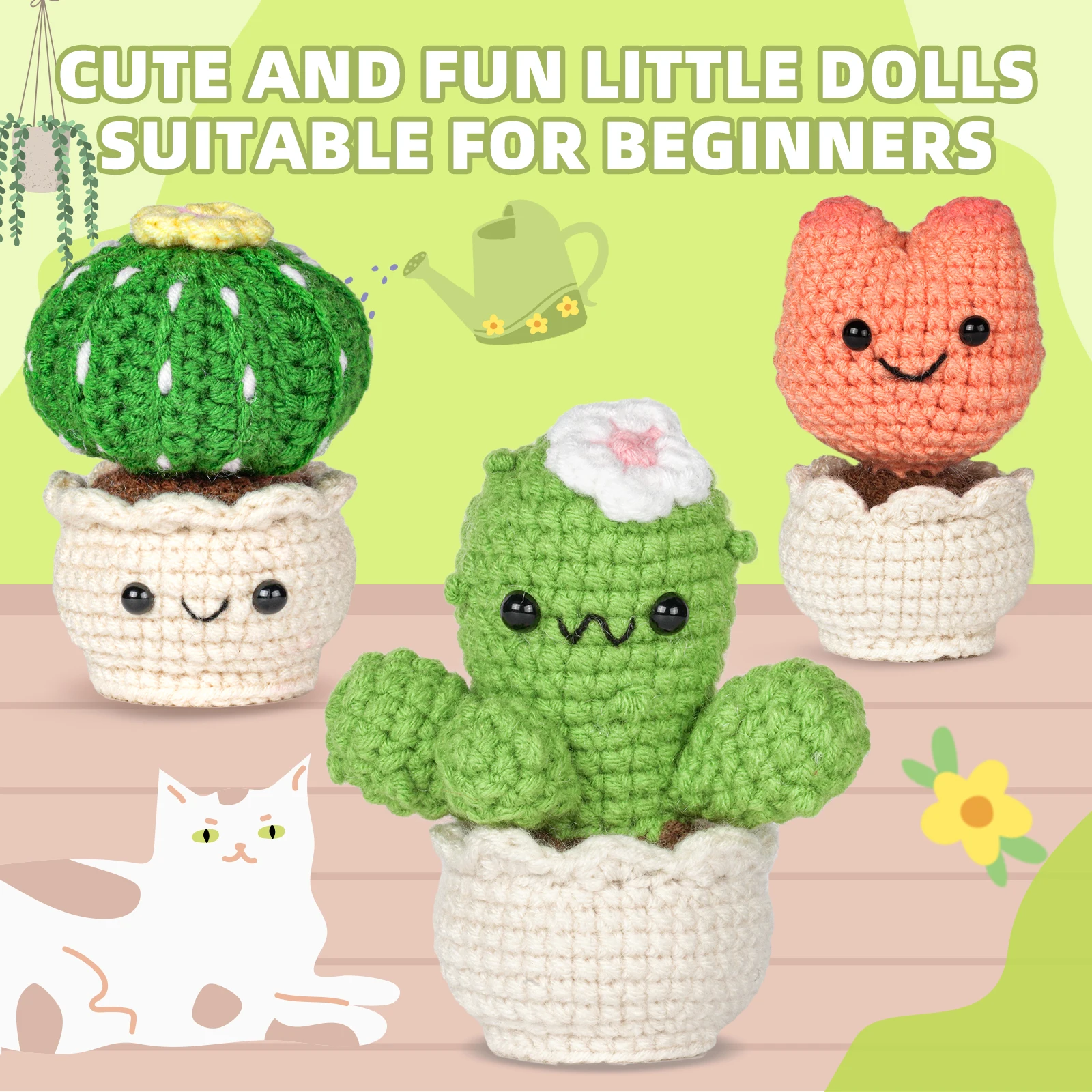 Wholesale Cute Succulent Mini Potted Plant Crochet DIY Craft Kit Handmade Desktop Ornament Hanging Decor Gift