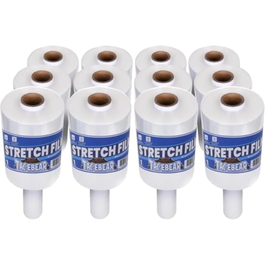 

12Rolls Stretch Wrap Film 1000Feet Shrink Wrap Roll with Handle 60 Gauge Thick Durable Self-Adhering Plastic Wrap Industrial St