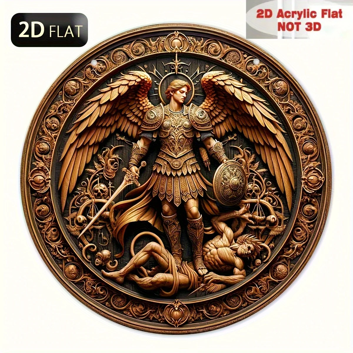 Letrero de bienvenida de madera 2D plano, Arcángel Michael, estilo bohemio, placa decorativa de bendición de ángel redonda de 7,87 pulgadas/20 cm S