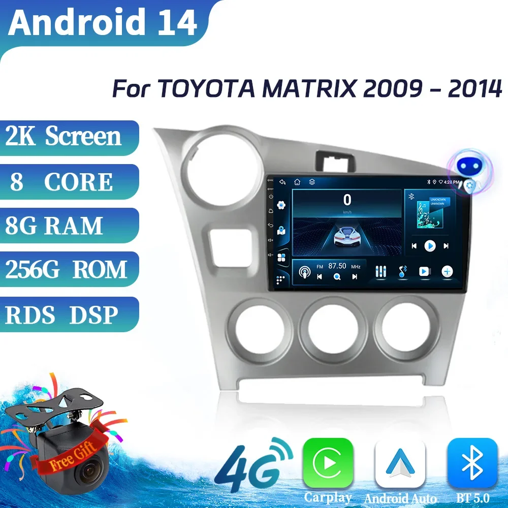 Android 14 For TOYOTA MATRIX 2009-2014 Car Radio Multimedia Video Player Navigation Wireless Carplay 4G GPS Touch Screen Stereo