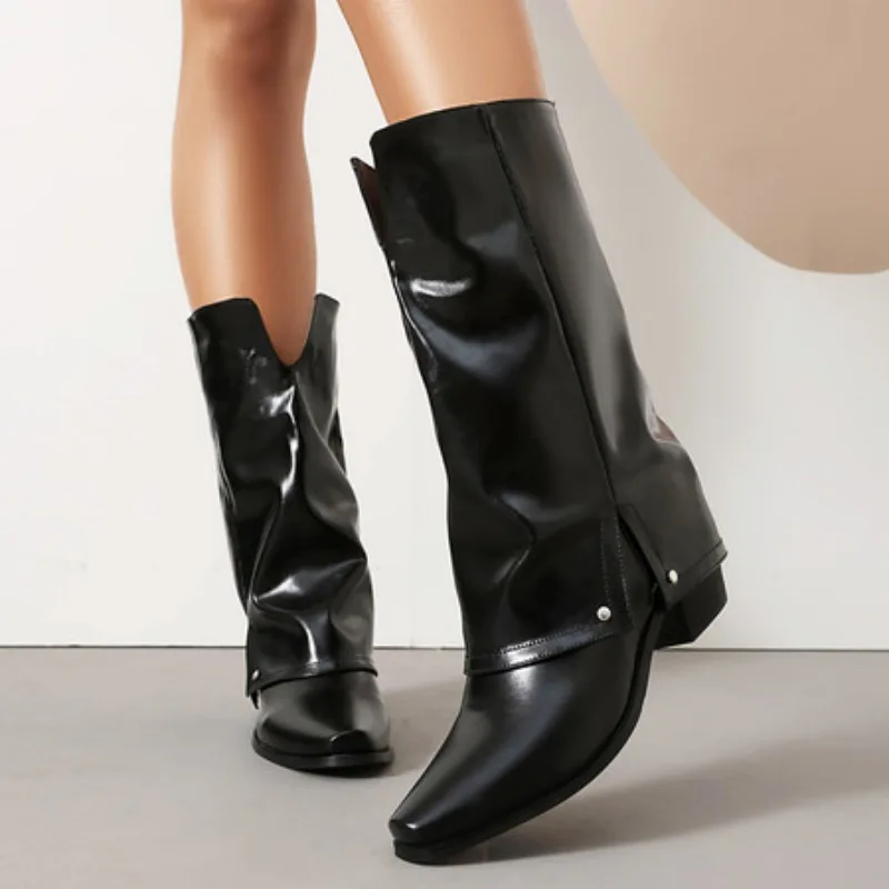 قطعة جلدية أحذية عالية النساء الركبة عالية مؤشر تو الكعوب أحذية امرأة الاتجاه تشيلسي الأحذية مضخات جديدة Mujer الثلوج المصارع بوتاس