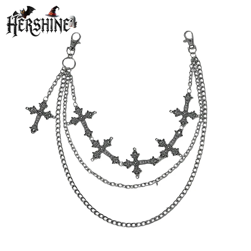 HERSHINE 1 قطعة المرأة الفضة ثلاث طبقات عبر السراويل سلسلة Y2K القوطية نمط الشارع الهيب هوب روك هالوين اكسسوارات تأثيري #1