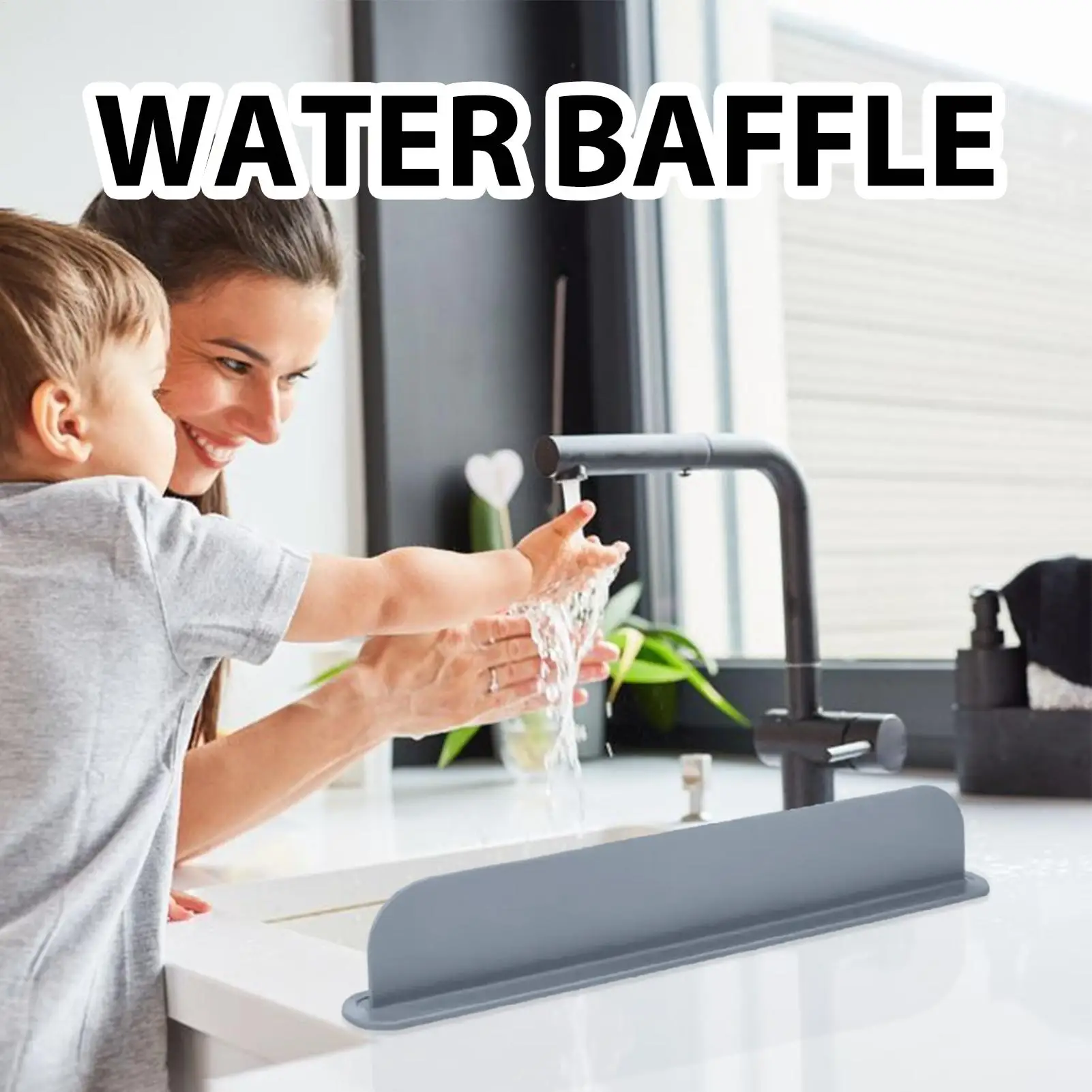 Sink Water Splash Guard 20 Inch Protective Silicone Suction Cup Kitchen Counter Edge Water Guard for Bathroom Counter Basin