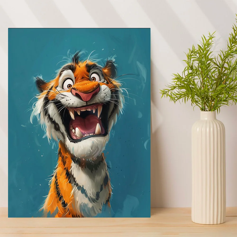 

1pc,Twisting Whisker Journey, Tiger Emotions, Happiness, Modern Canvas Wall Art, Holiday Gift, Framed, 12x16inch