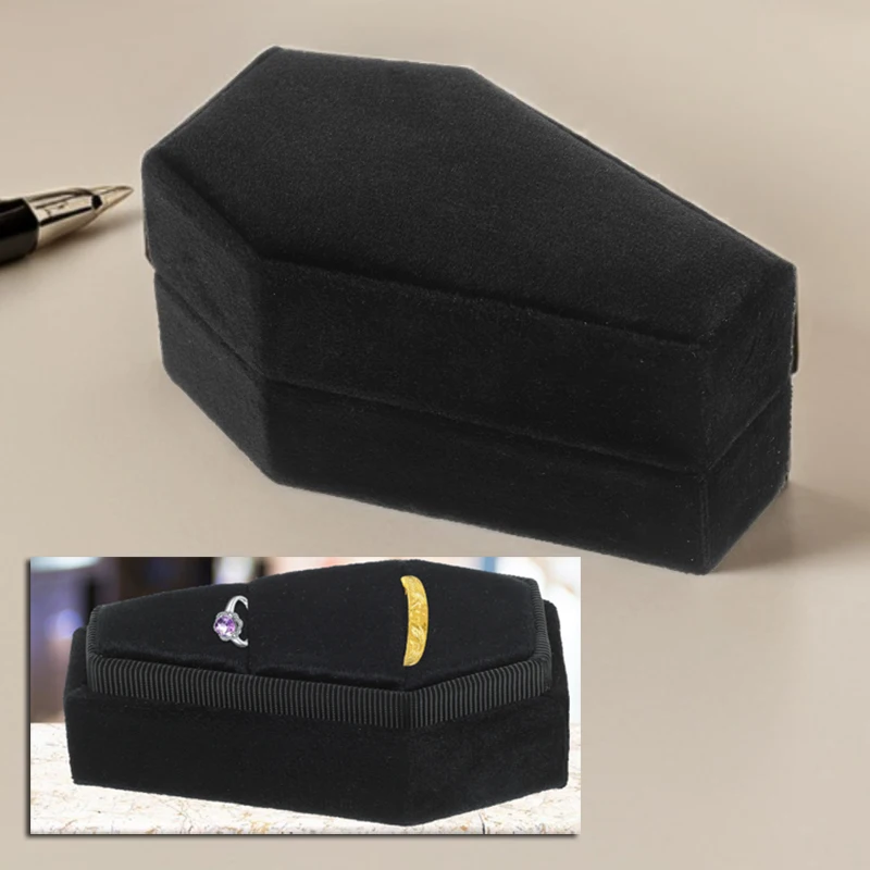 

Coffin Ring Box Halloween Holder Jewerly Jewelry Case Travel Gothic Organizer Holder Display Portable Flannel Jewerly Ear