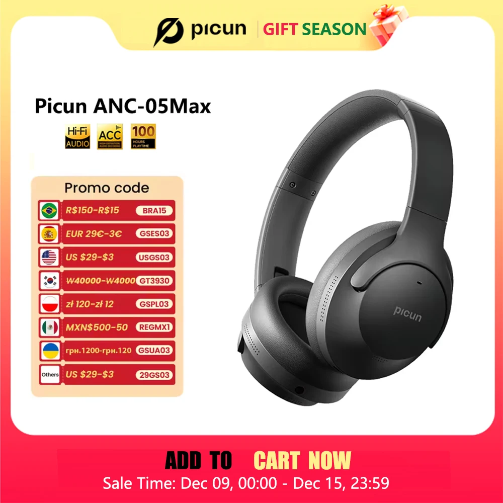 Picun ANC-05MAX Noise Cancelling Headphones ANC Bluetooth 5.4 Low Latency Wireless Headset ENC HD Mic HIFI Foldable APP Control