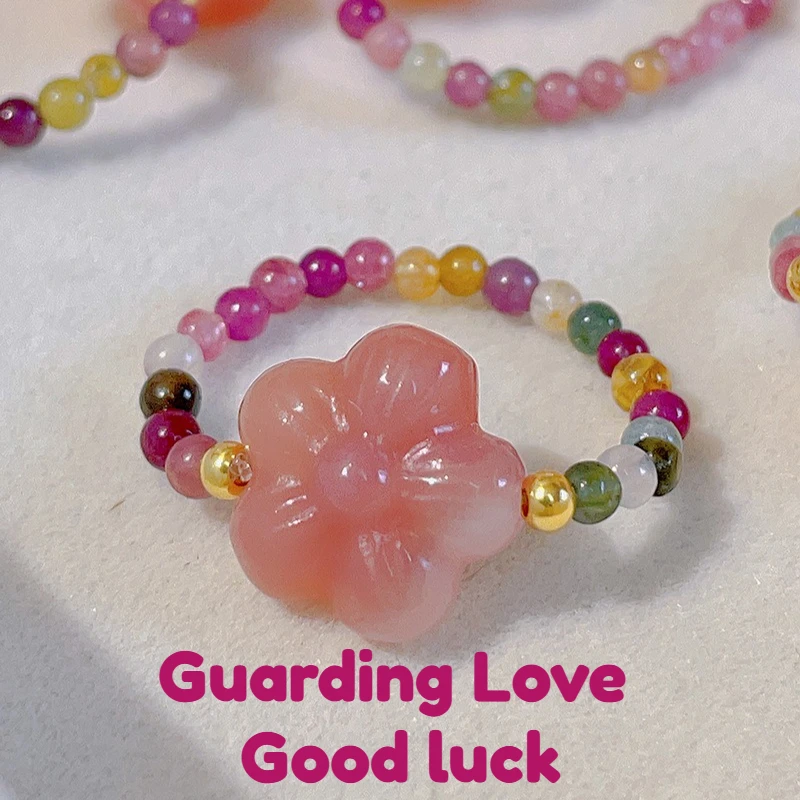 

Кольцо с цветком турмалина из натурального камня, женское нишевое дизайнерское кольцо с агатом, ювелирные изделия с любовью и удачей, буддийские украшения для медитации