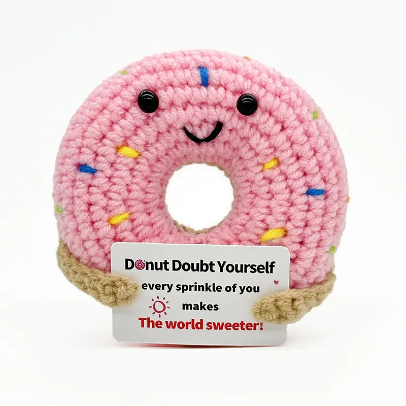 الطاقة الإيجابية دونات عناق جيب صغير اليدوية الحياكة دونات دمية مع بطاقة مضحك هدية عيد الميلاد غرفة المنزل الديكور #6
