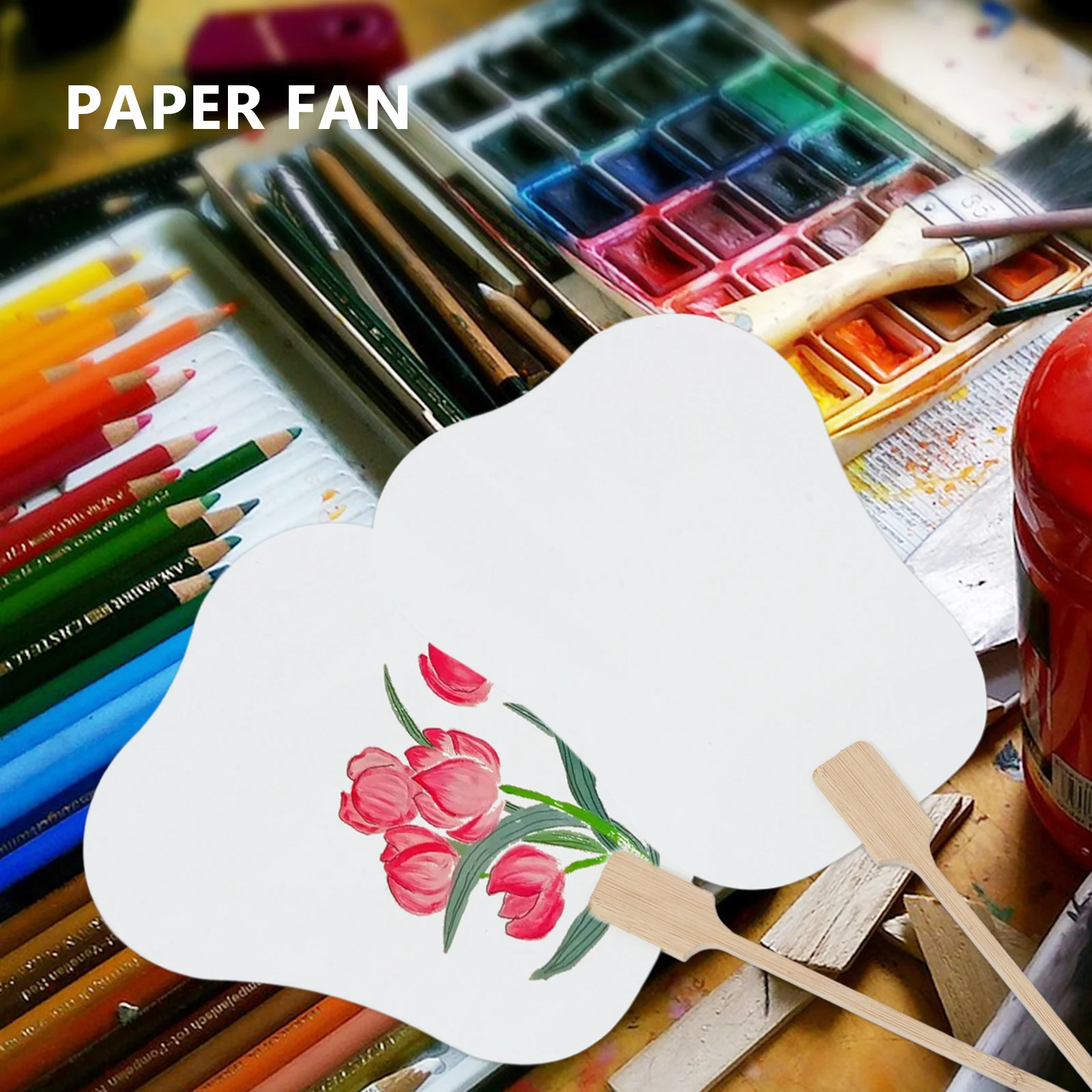 

4pcs Xuan Paper Round Fan Double Sided Thickened Diy Painting Calligraphy Craft Blank Fans Traditional Chinese Style Wooden