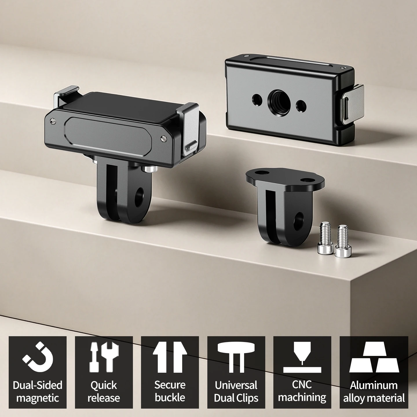 Doppelklaue Magnetischer Schnellwechsel-Adapter für DJI Osmo Nano Action 6 Kamerahalterung Aluminiumlegierung Outdoor-Reise-Vlog-Halterung – Detail 2