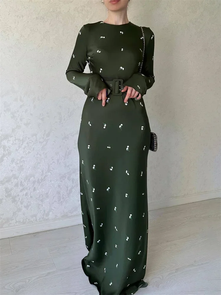 Tossy Fashion High Waist Long Dress Ladies Long Sleeve Slim Ruffled Patchwork Elegant Party Dress Printed Casual Maxi Dress 2023