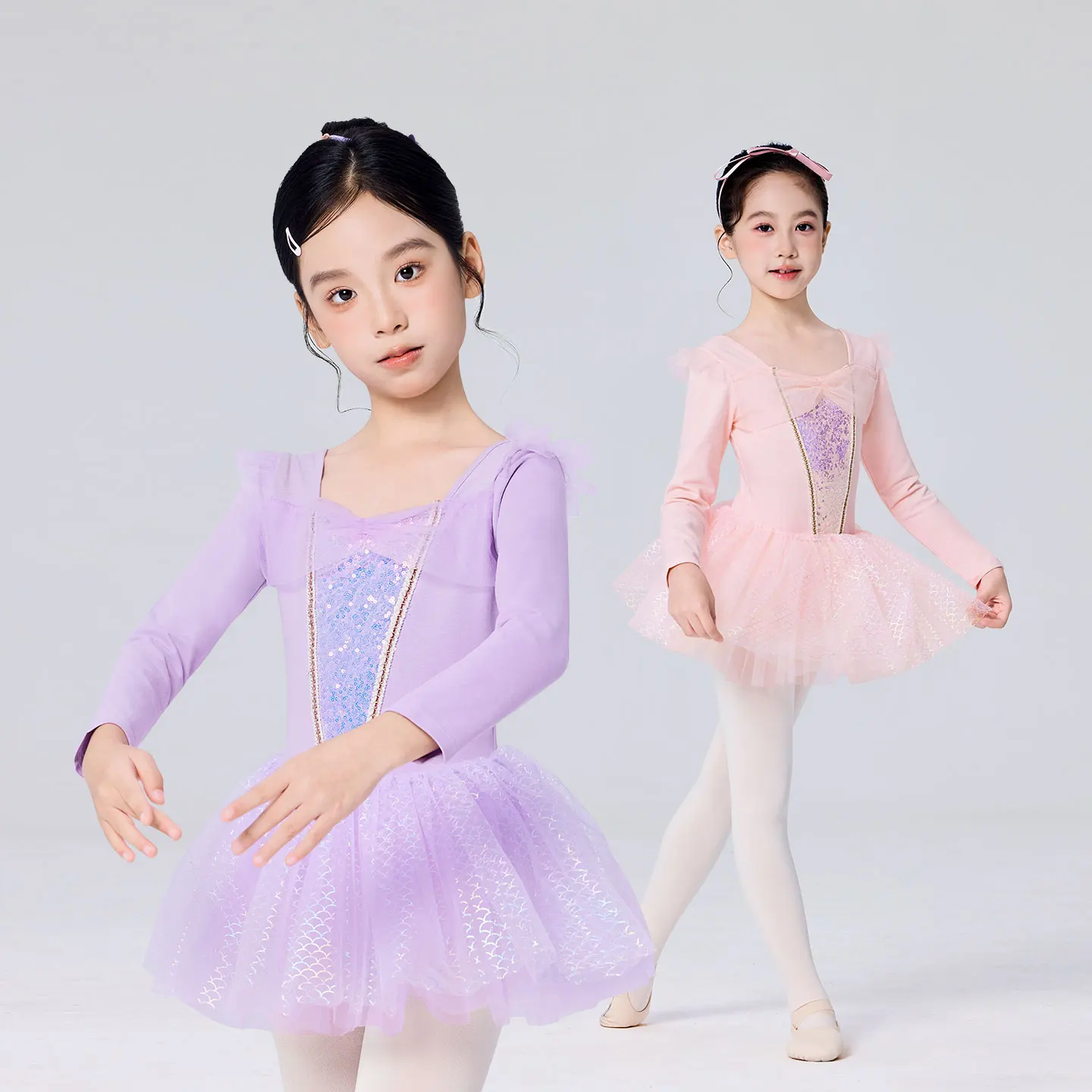 

Girls Sequin Ballet Dress Flutter Long Sleeve Dance Tutu Dress Kids Ballet Leotard with Mesh Skirt Dress up Princess Dress
